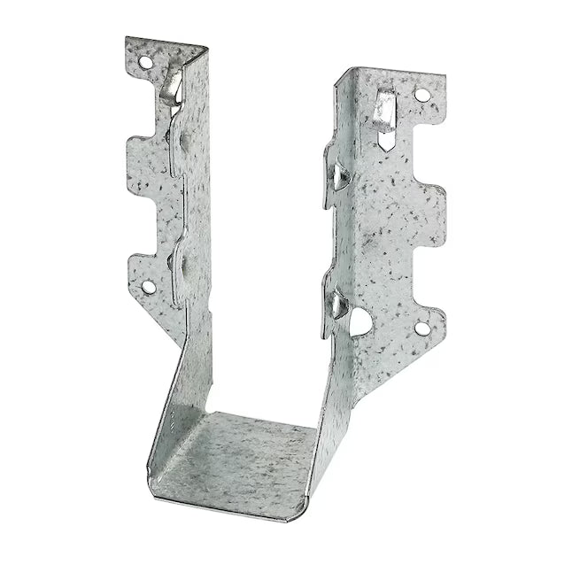 The Simpson Strong-Tie ZMAX® LUS26Z face mount joist hanger, made of 18-gauge galvanized steel for 2x6 lumber, offers durable beam support with double-shear nailing and pre-punched holes for faster installation in construction projects.