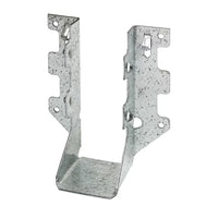 The Simpson Strong-Tie ZMAX® LUS26Z face mount joist hanger, made of 18-gauge galvanized steel for 2x6 lumber, offers durable beam support with double-shear nailing and pre-punched holes for faster installation in construction projects.