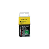 The STANLEY® Light-duty Staple, 6mm (1,000 PACK), is ideal for upholstery or crafts. Packaged in distinctive yellow and black with English and Spanish details.