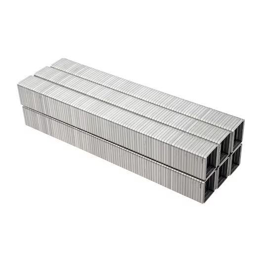 A pack of STANLEY® Heavy-duty Staples, 12mm (1,000 PACK), features sturdy, corrosion-resistant metal staples arranged in neat rows and viewed at an angle against a white background.