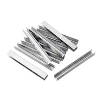A pile of STANLEY® Heavy-duty Staples, 12mm (1,000 PACK), is scattered on a white background.