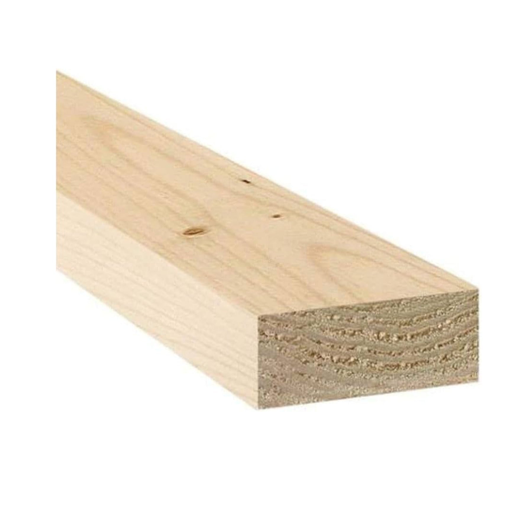 A close-up of the VENTRA 2 in. x 4 in. (1 1/2 in. x 3 1/2 in.) Premium Whitewood Board Stud, 2FT by Go Build—ideal for construction or home projects, with visible grain patterns shown on a white background.