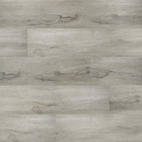 A close-up of MSIs Cyrus Dunite Oak Luxury Vinyl Planks BOX (23.77 SQFT), light gray waterproof flooring with subtle grain and knots, in a staggered plank layout and featuring easy click-lock installation.