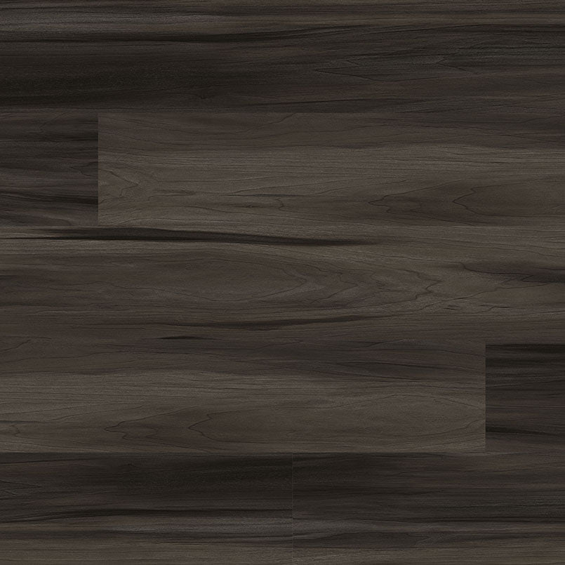The MSI Cyrus Jenta Luxury Vinyl Planks BOX (23.77 SQFT) features dark brown wood tones with natural grain patterns, subtle color variations, a horizontal plank layout, and a waterproof rigid SPC core for durability.