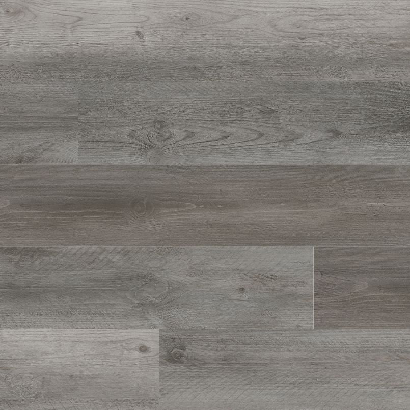 MSI Katella Luxury Vinyl Planks BOX (23.77 SQFT) features gray wood-look planks with textured grain, subtle knots, and a staggered layout. The SPC rigid core delivers durable, waterproof flooring with a modern rustic feel.