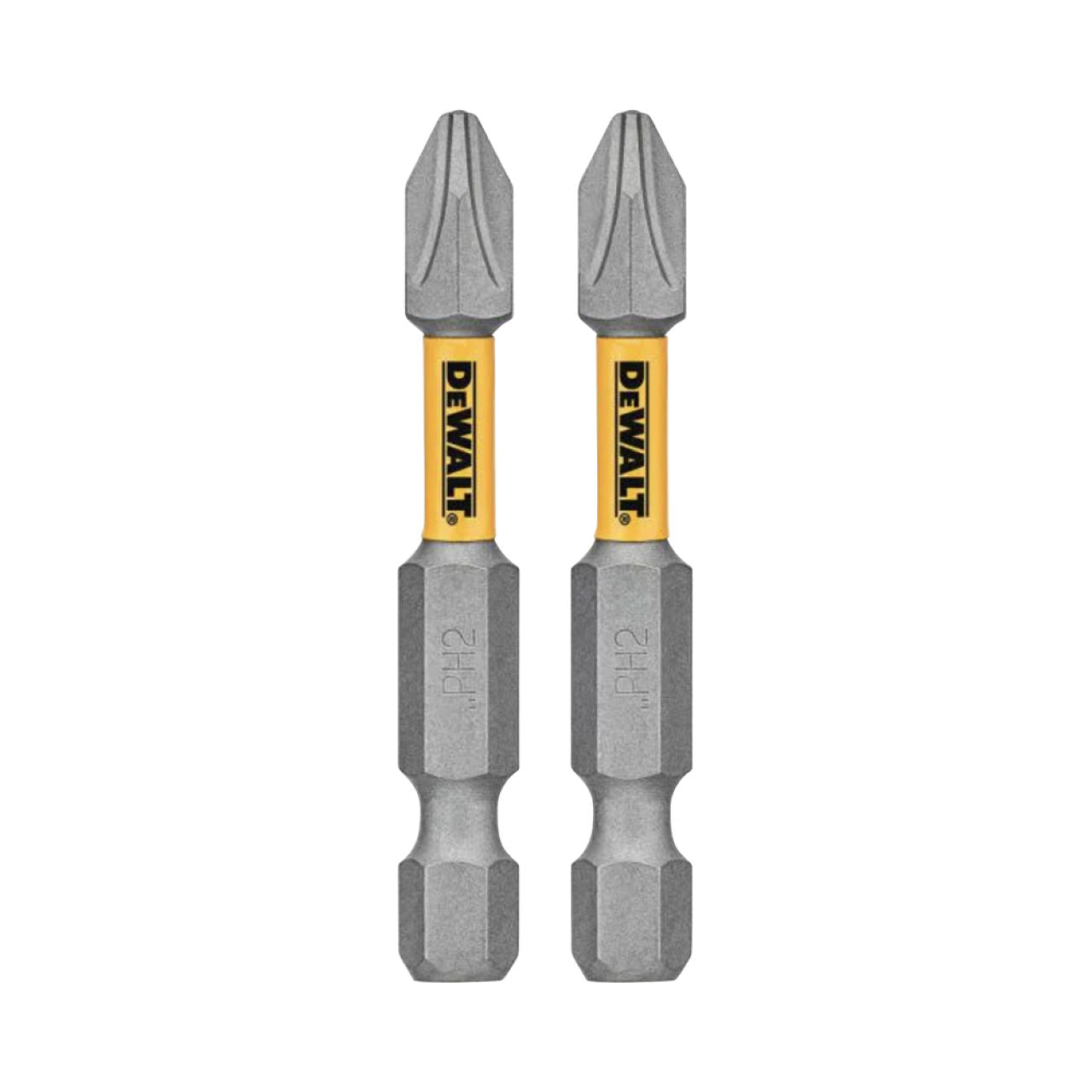Two 2 in. MAXFIT #2 Philips Bits (2-piece) by Go Build, The Fastest Way To Build, with hex bases and durable gray S2 steel tips—perfect as impact driver bits for tough jobs.