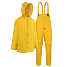 The PACOA Yellow PVC Rainsuit with Bibs, Size L, features a waterproof rain jacket and pants for reliable protection.