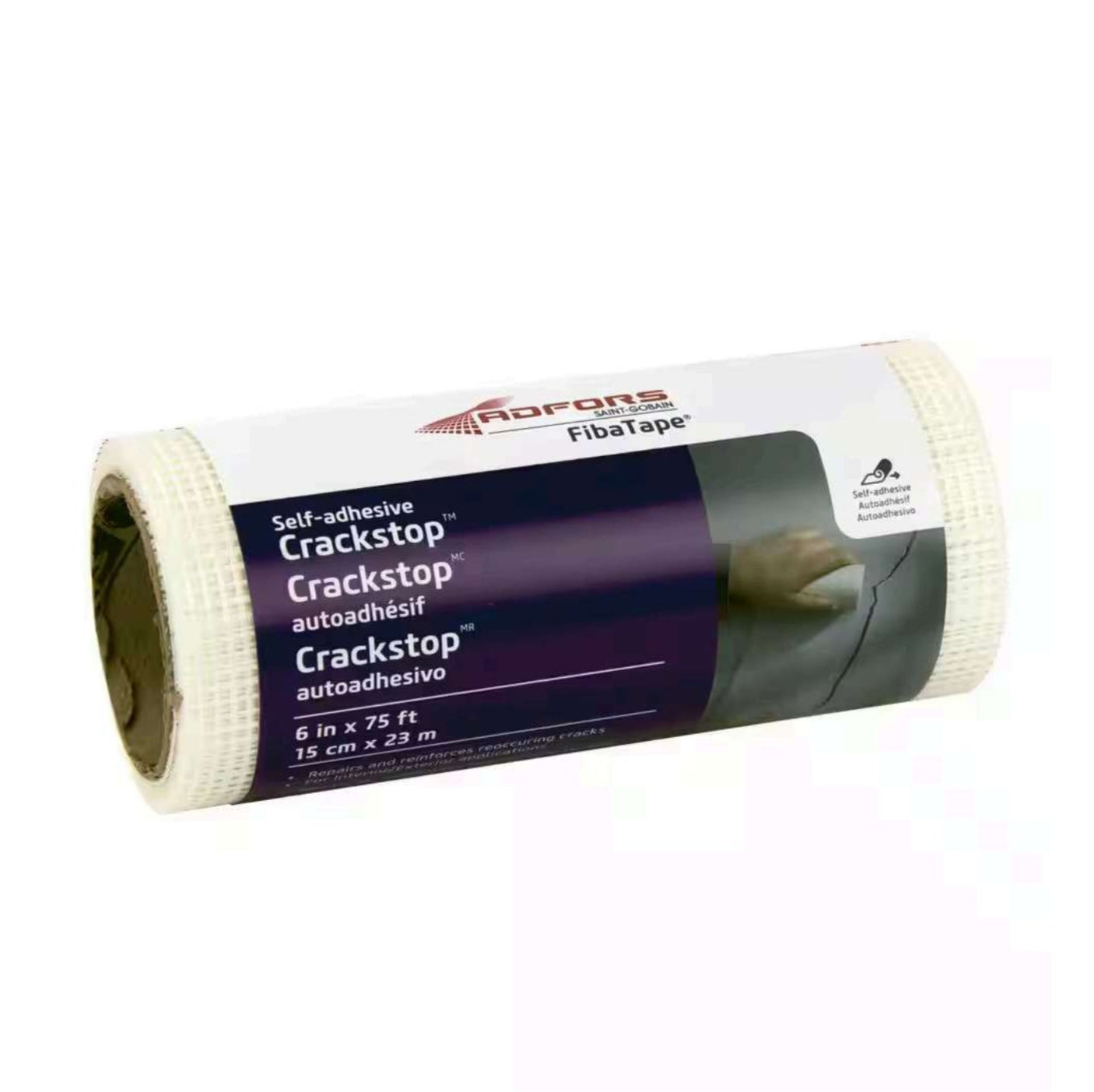 The ADFORS FibaTape FDW6568-U Crackstop Self-Adhesive Wall Repair Tape, 6 in. x 75 ft., is ideal for repairing cracks and reinforcing surfaces.