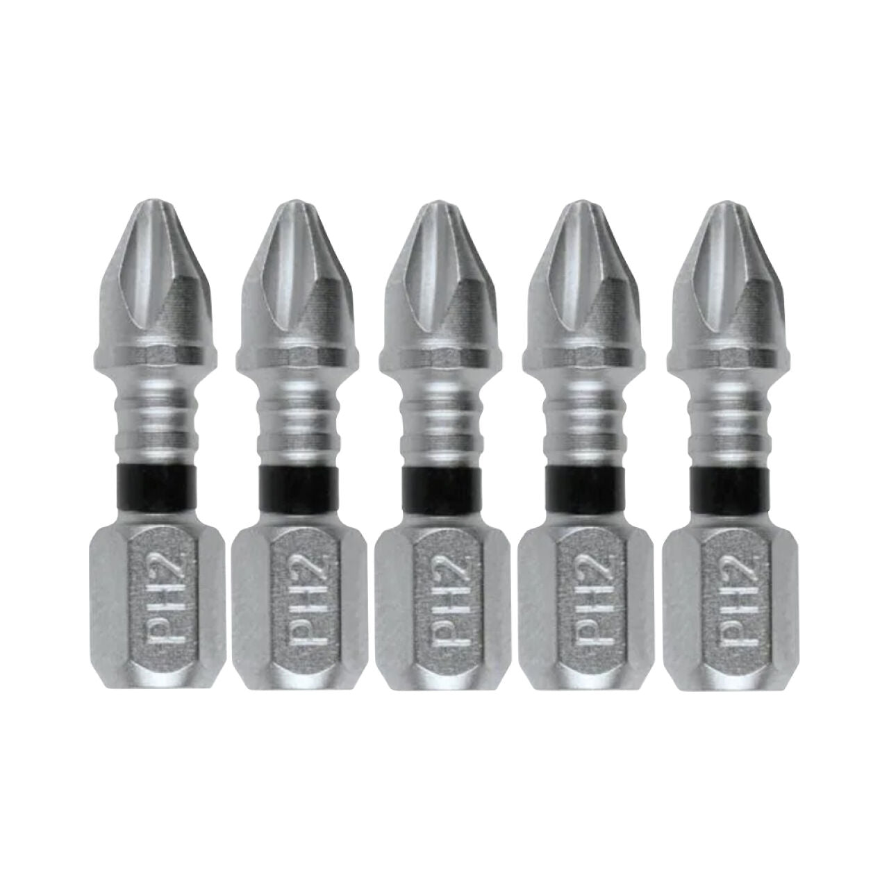 Five Go Build 1 in. IMPACT XPS #2 Phillips Insert Bits are arranged vertically side by side on a white background.