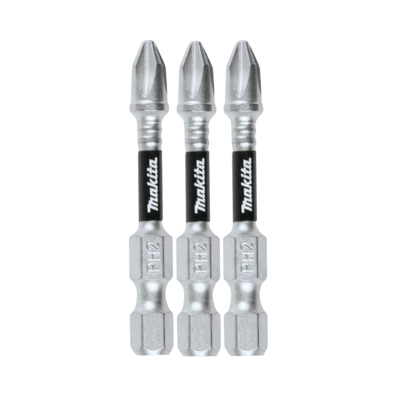 Three Go Build 2 in. Impact XPS #2 Phillips Power Bits stand upright side by side, each showing the Go Build brand name on a black band near the center.