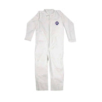 A single white TRIMACO 14121 Tyvek Coveralls No Elastic, size M, with long sleeves and legs is laid flat on a white background. Designed for full-body protection, it features the TRIMACO logo on the left chest area.