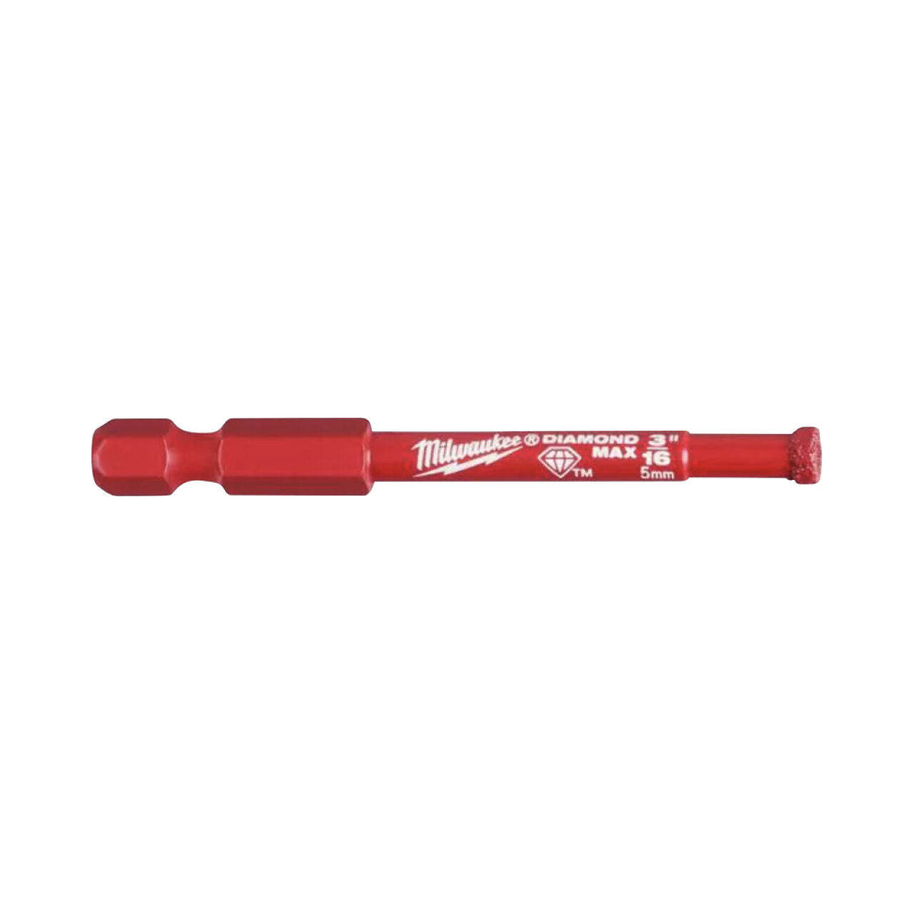 A Go Build 3/16 in. Diamond Plus Hole Saw with Arbor, designed for precise tile and glass cutting, features clear branding and size details on its red body.