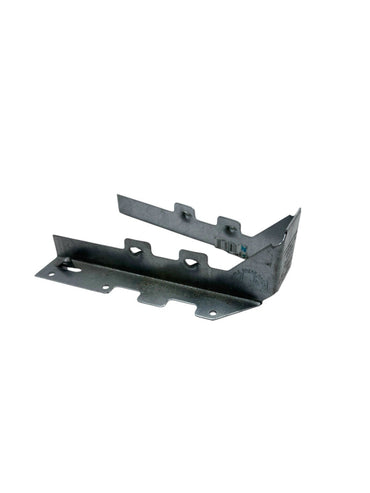 The Simpson Strong-Tie LUS ZMAX Galvanized Double Shear Face Mount Joist Hanger for 2x8 lumber is a corrosion-resistant connector with multiple holes and bent sections, shown on a white background.