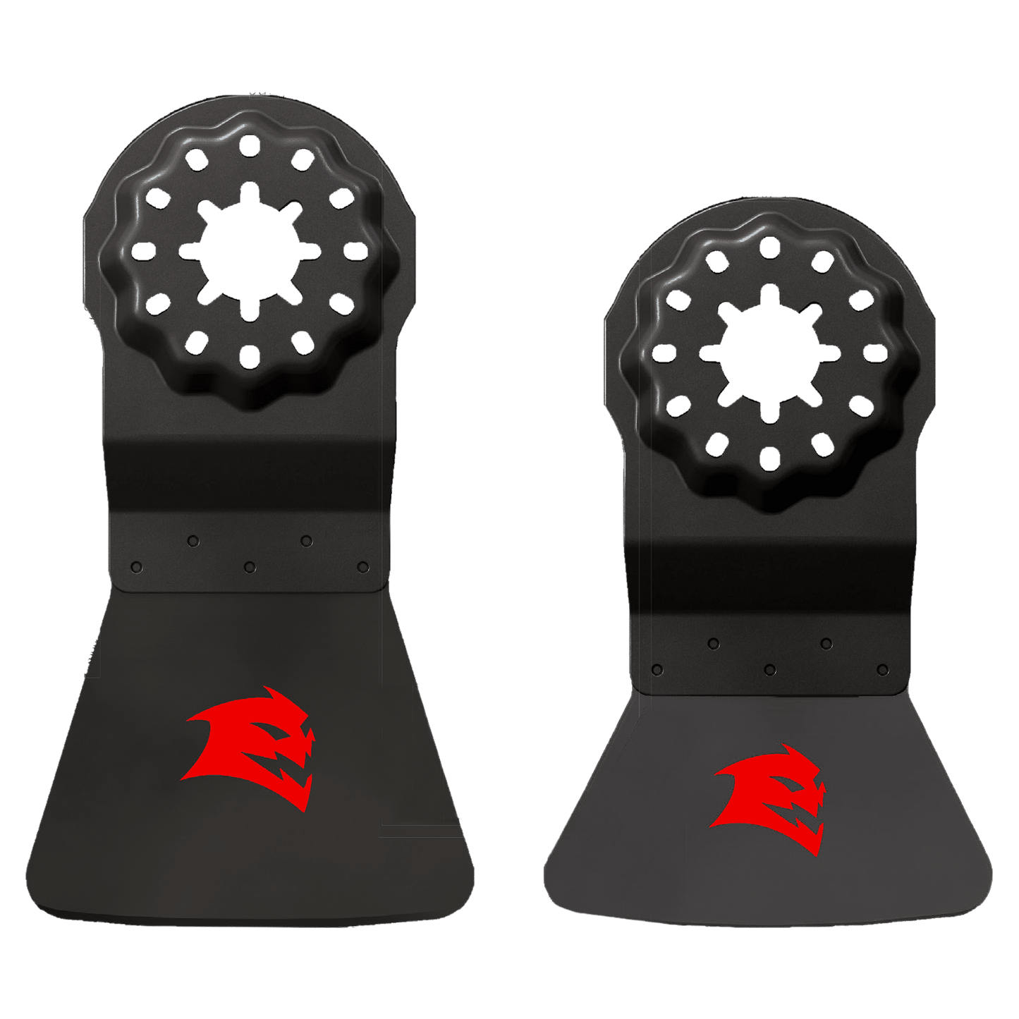The Diablo DOSSCRP2 set includes two black wall mounts made of high carbon steel with circular gear-like designs and red dragon logos. Ideal for hanging or displaying items, they provide durability and strength without adhesive removal after installation.