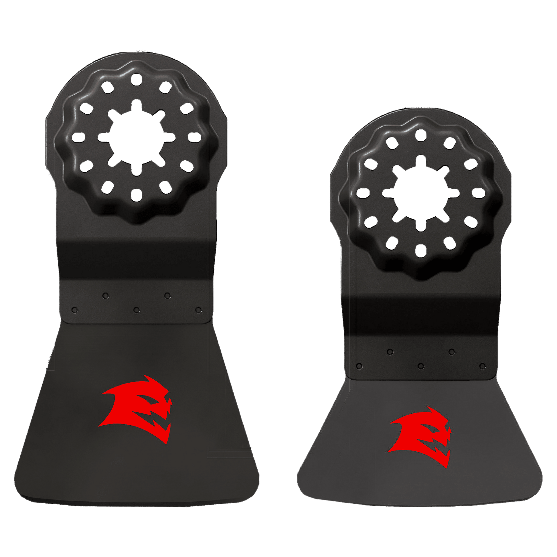 The Diablo DOSSCRP2 set includes two black wall mounts made of high carbon steel with circular gear-like designs and red dragon logos. Ideal for hanging or displaying items, they provide durability and strength without adhesive removal after installation.