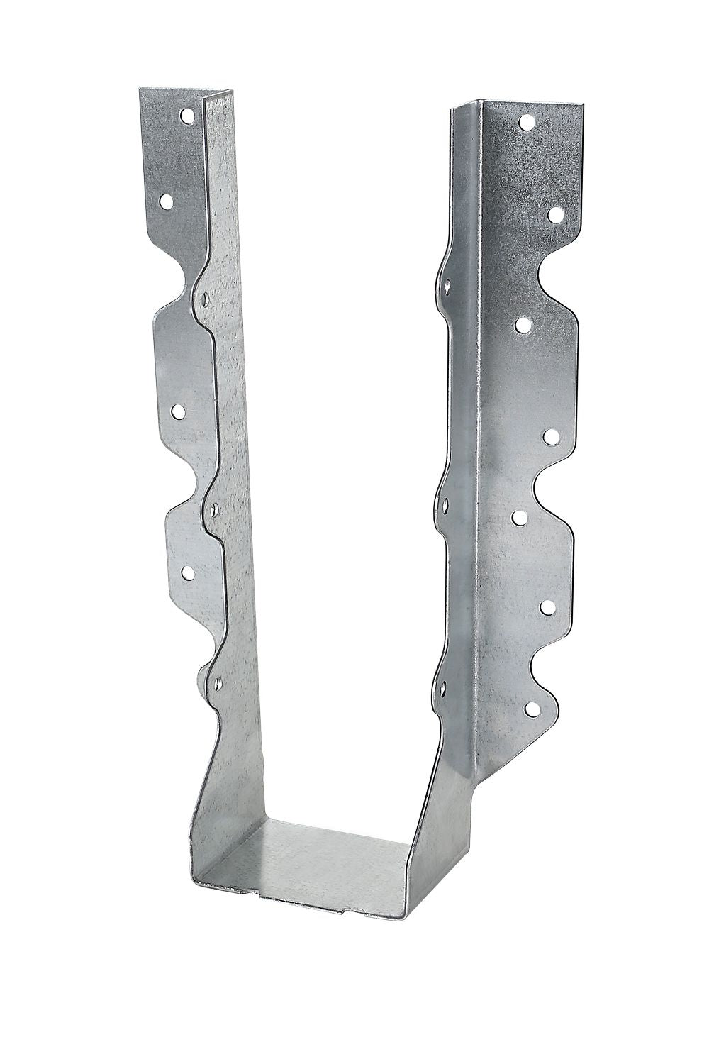 The Simpson Strong-Tie U310 2-9/16 in. x 8-7/8 in. galvanized face-mount joist hanger has pre-drilled holes for screws or nails, supporting and connecting wood beams or joists in construction projects.