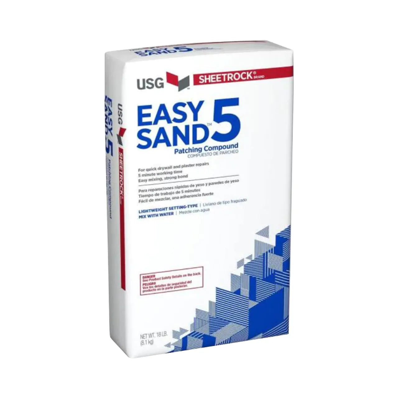 An 18 lb. bag of Go Build Easy Sand 5 Joint Compound, designed for patching drywall, gypsum panels, and plaster repair—The Fastest Way To Build.