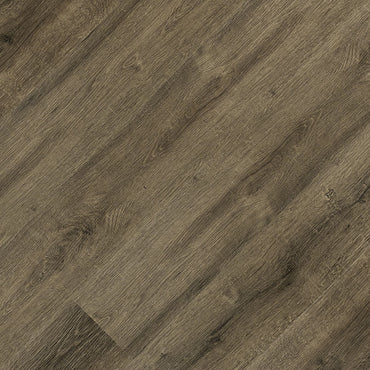 Close-up of MSI Cyrus Walnut Waves Luxury Vinyl Planks (23.77 sq ft box) featuring realistic grain, staggered layout, and CrystaLux protection for lasting durability.