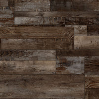 MSI XL Cyrus Bembridge Luxury Vinyl Planks BOX (22.44 SQFT) features dark brown, rustic planks in a staggered pattern with varied textures, grain, and weathered areas for a reclaimed look. Large rigid-core planks offer stylish, waterproof durability.