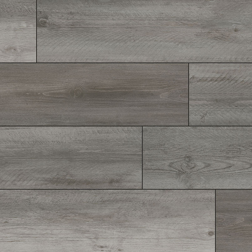 MSI XL Cyrus Katella Ash Luxury Vinyl Planks feature a gray wood-look with textured grain and knots, rigid-core design, CrystaLux protection, and are waterproof—offering a modern, realistic floor in each 22.44 SQFT box.