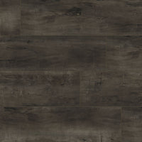MSI XL Cyrus Billingham Luxury Vinyl Planks feature a dark brown and black matte finish with natural textures, arranged in a staggered rectangular layout. The waterproof rigid-core planks offer added durability, sold per box (22.44 SQFT).