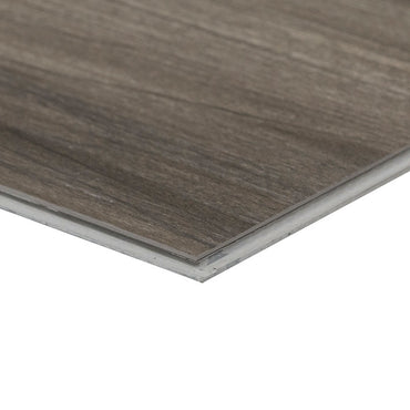 A close-up of the corner of an MSI XL Cyrus Jenta Luxury Vinyl Plank box (22.44 SQFT) shows its brown wood grain pattern and click-lock system, set against a white background.